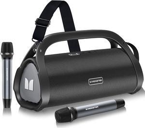 Monster Adventurer Max Bluetooth Speaker with Two Wireless Microphones, IPX7 Waterproof Outdoor Speakers with 100W Powerful Stereo Sound, Portable Bluetooth Speakers for Home, Camping, Silver