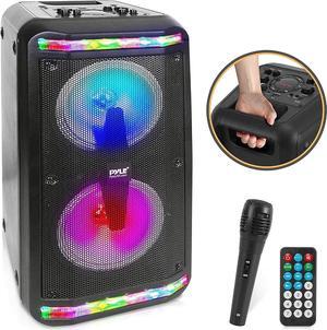 Pyle Bluetooth Speaker & Microphone System - Portable Stereo Karaoke Speaker with Wired Mic, Built-in LED Party Lights, MP3/USB, FM Radio (6.5 Subwoofers, 500 Watt MAX) (PPHP266B.5)