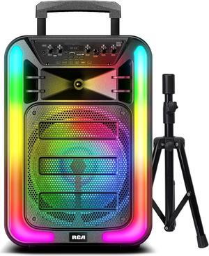 RCA Disco-15 Flame Effect Bluetooth Speaker, 15" Woofer, LED Light, Trolley, Mic, Stand & Adapter