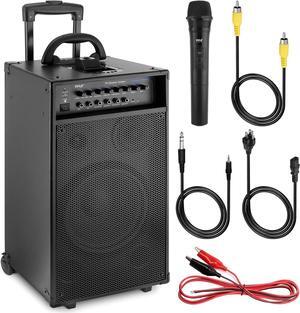 Pyle Wireless Portable PA Speaker System - 800W Bluetooth Compatible Rechargeable Battery Powered Outdoor Sound Speaker Microphone Set w/ 30-Pin iPod dock, Wheels - 1/4" to AUX RCA Cable - PWMA1080IBT