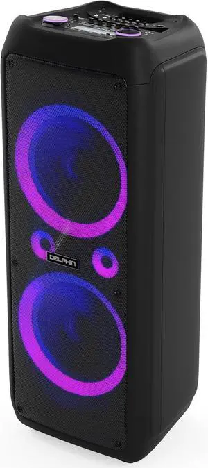 Dolphin SP-1270RBT Dual 12-Inch Premium Party Bluetooth Speaker, Bluetooth/USB/SD/FM/AUX, X-Bass, 5-Band EQ, LED Display, Quad Ring Lights