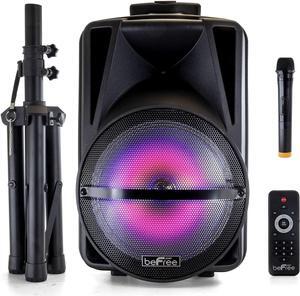 beFree Sound 12 Inch Bluetooth Rechargeable Portable PA Party Speaker with Reactive LED Lights Black