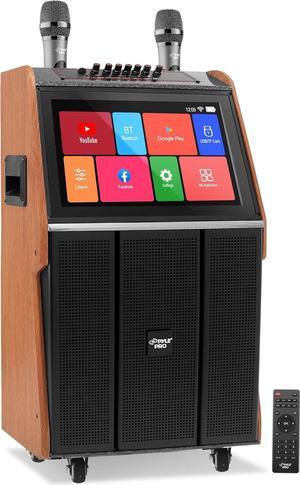 Pyle Portable Wireless BT Streaming Karaoke Machine Loudspeaker with Touch Screen and Wireless Microphone, Wheels and Handle Bar, Supports USB/SD/MMC/PC/TV / MP3 / Mobile Phone, etc.