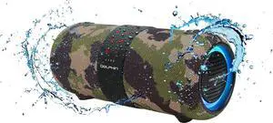 Dolphin LX-60 Camo Bluetooth Speaker Boombox - Waterproof, Dual 3" Woofers, Color-Changing Lights, TWS Technology, Includes Shoulder Strap