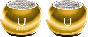 U Speakers Mini Bluetooth Computer Speaker 2-Pack Bundle with Matching Speaker, Built-in Mic & Selfie Remote Control, for Workspace, Desktop, Laptop, Mobile, Tablet, PC - Mirror Gold