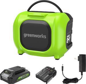 Greenworks 24V Bluetooth Compact Speaker, AC/DC Wireless Portable Worksite Speaker, 2Ah Battery and Charger Included