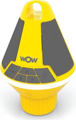 WOW Sports Wow World of Watersports Sound Buoy Bluetooth Speaker, Yellow Bluetooth Speaker with LED Lights and Cup Holder, 19-9000