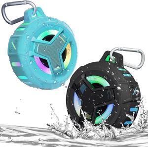 EBODA Waterproof Bluetooth Speaker with LED Light Show, Floating,Portable Wireless 24H Playtime,True Wireless Stereo for Kayak, Pool, Beach, Bike -BLK-BLU