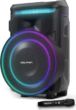 Dolphin NightWave 1800: 18" Portable Bluetooth Party Speaker  100W RMS, Powerful 18" Woofer, LED Lights, WaveSync, X-Bass, Rechargeable Battery, Bluetooth 5.1, 21" Tall  Perfect for Parties