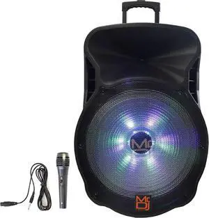 Mr. Dj DJ18BAT 18" 5000W Max Power Speaker with Built-In Bluetooth & Battery, 1" LCD/MP3/USB/SD