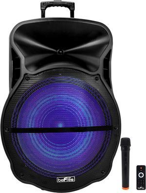 beFree Sound 18 Inch Bluetooth Portable Rechargeable Party Speaker with Sound Reactive LED Party Lights, USB/SD, Microphone/Guitar Inputs and FM Radio