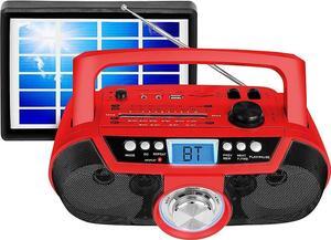 Technical Pro BOOMBLUE2R Rechargeable Bluetooth Portable Solar Powered Speaker with USB/SD Inputs, 30 Feet Bluetooth Range, Lightweight & Compact Design, Perfect On-The-Go Speaker-Red