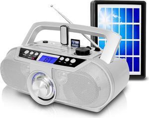 Technical Pro BOOMBLUE2S Rechargeable Bluetooth Portable Solar Powered Speaker with USB/SD Inputs, 30 Feet Bluetooth Range, Lightweight & Compact Design, Perfect On-The-Go Speaker-Silver