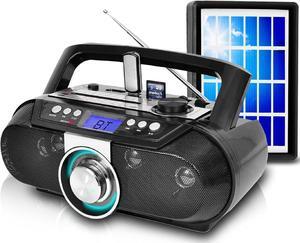 Technical Pro BOOMBLUE2B Rechargeable Bluetooth Portable Solar Powered Speaker with USB/SD Inputs, 30 Feet Bluetooth Range, Lightweight & Compact Design, Perfect On-The-Go Speaker-Black