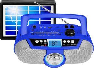 Technical Pro Rechargeable Bluetooth Solar Powered Speaker with USB/SD Inputs, Lightweight & Compact Design, Perfect On-The-Go Speaker-Blue