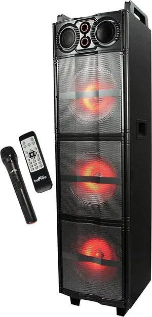 beFree Sound Triple 10 Inch Portable Bluetooth Subwoofer Speaker with Party Lights in Black, FM Radio, AUX Modes, 10 Subwoofers, Two top Handles, Rolling Wheels, Digital Display