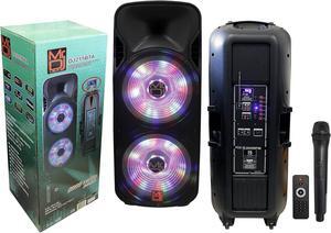 Mr. Dj DJ215BTA/AFTER Party Dual 15" 5000W Max Power Speaker with Built-in Bluetooth & Battery, 1" LCD/MP3/USB/SD Slot