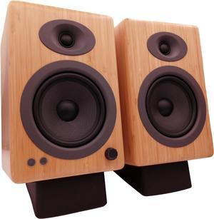Audioengine A5 Bamboo 150W Bluetooth Bookshelf Speakers and DS2 Stands with Remote