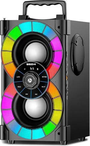 Portable Bluetooth Speakers 80W Big Powerful Wireless Stereo Sound Boombox Outdoor Loud TWS Home Party Speaker with Subwoofer, FM Radio, LED Lights, Remote Control