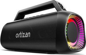 Portable Bluetooth Speaker, 80W Peak, IPX7 Waterproof, Loud with HD Sound, DSP&Outdoor Bass, RGB Lights, Wireless Stereo Pairing, USB/TF/AUX Support - Ideal Boombox Subwoofer for Party (Black)