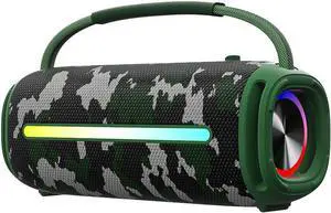 Portable Bluetooth Speaker, Outdoor Waterproof Wireless Speaker with Colorful Flashing Lights, 20W Super Bass, TWS Pairing Suitable for Outdoor, Party, Home, Beach, Travel (Camouflage)