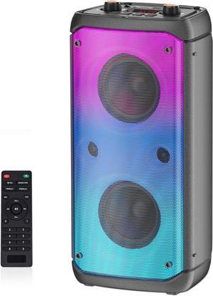 Bluetooth Speaker, 80W Peak Wireless TWS Portable Outdoor Party Speakers with Subwoofer, Deep Bass, LED Colorful Lights, Loud Stereo Sound Boombox with Radio for Home, Camping, Travel