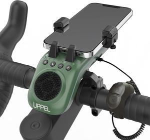 Bike Speaker Phone Mount with Bicycle Headlight,5000mAh Rechargeable Bike Light,Multi-Functional Phone Holder with Bicycle Bell-Green