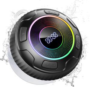 Bluetooth Shower Speaker, 2024 Portable Speakers Bluetooth 5.3 IPX7 Waterproof Wireless Speaker with LED Light, 360° Sound Mini Portable Speaker with Suction Cup and Hand Free Mic for Bathroom/Outdoor