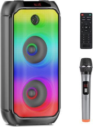Bluetooth Speakers, 80W Peak Wireless TWS Portable Outdoor Party Speakers with Subwoofer, LED Colorful Lights, Loud Stereo Sound Music Box with Microphone for Home, Camping, Travel
