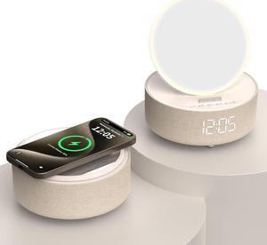 COLSUR Bluetooth Speaker Alarm Clock, Digital, Modern, Yellow, 5.94x2.79 inches, Wireless Charger, LED Display, Music Gifts for Women & Men