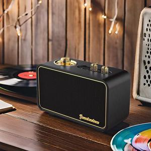 Portable Bluetooth Speaker Retro Wireless Speaker Wood Vintage Small Bluetooth Speaker with Radio AM/FM Retro Decor Speaker With Aux Input Classic Wooden Speaker For Gift Travel Office Home(Black)
