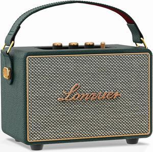 Vintage Home Decor Wireless Bluetooth Wooden Carrying Portable Speaker Deep Bass with Fabric Grill Leather Strap Handle-Green