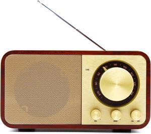 Retro Bluetooth Speaker FM Radio with Bluetooth Portable Bluetooth Speaker with Bass Enhancement, AUX/TF Card/USB Connection Walnut