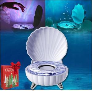 Shell Speaker, Shell Speaker with Colorful Light, Shell Ocean Wave Vinyl Player, Shell Speaker, Vinyl Speaker with Mood Lamp with 7 Colors Lights (White-B)