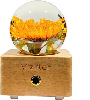 Bluetooth Speaker Crystal Ball LED 80mm Lighting Premium Preserved Natural Flower with Wood Base Never Withered Eternal Night Light Audio Portable (Sunflower)
