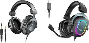 FIFINE PC Gaming Headset and Studio Headphones, Wired Headphones with Microphone-7.1 Surround Sound for Laptop with EQ Mode, RGB, Soft Ear Pads,Monitor Headphones for Streaming Podcast (H6+H8)