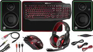 RitzGear Red Gaming Accessories Kit I 4-in-1 LED Combo with Multimedia Keyboard, Optical Mouse, Mouse Pad & Headset with Adapter | for Windows 7+ Desktop, Laptop, Xbox & PS4 with CR4-X 4" Monitors