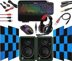 RitzGear RGB Gaming Accessories Kit I 4-in-1 LED Combo with Multimedia Keyboard, Optical Mouse, Mouse Pad & Headset with Adapter with CR3-X Monitors and 24 Pack Acoustic Soundproof Wedge Panels
