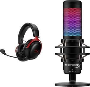 HyperX Cloud III Wireless  Gaming Headset for PC, PS5, PS4, up to 120-hour Battery, 2.4GHz Wireless & QuadCast S RGB USB Condenser Microphone with Shock Mount for Gaming, Streaming, Podcasts