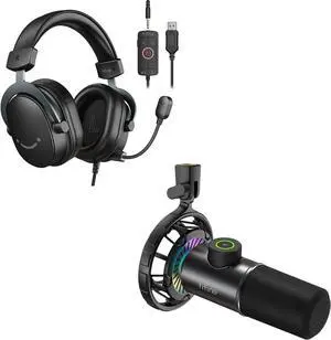 FIFINE Gaming USB Headset and RGB Dynamic Microphone, PC Headset with 7.1 Surround Sound,Control Box, Plug & Play Cardioid Mic with Tap-to-Mute Button, Headphone Jack for PS5/PS4 Streaming(H9+K658)
