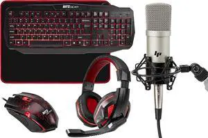 RITZ GEAR NEW Red Gaming Keyboard and Mouse & Headset Combo Red Backlit Keyboard with Multimedia Keys & Red Backlit Gaming Mouse & Super Clear Game Headset for Windows PC Gamers + Condencer Microphone