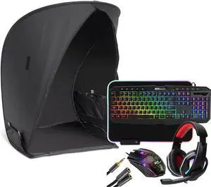 Ritz Gear 4-in-1 Multimedia LED Backlight Computer Combo Kit (RGB) & Sun Shade Anti-Glare Screen Hood, Tent for 17" Computer Shield Waterproof Cover for Working Outside Protecting from Sunshine, Rain