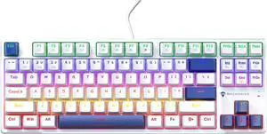 Machenike K500B-B87 75% TKL Mechanical Wired Gaming Keyboard, 87 Keys Compact Hot Swappable Linear Blue Switch with Number Pad, Dynamic RGB Backlit, Anti-Ghosting, Double-Shot PBT Keycaps, White/Blue