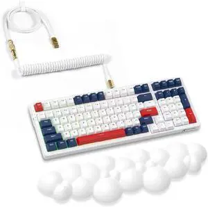 ATTACK SHARK K98 Wireless Mechanical Keyboard with 100 Keys, Tri-Mode BT5.0/2.4G/USB-C with Coiled Cable, Hot Swappable RGB, Rechargeable, Ergonomic, with Cloud Wrist Rest for MAC/Win-Red Switch