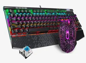 Wired Gaming Keyboard and Mouse Combo Backlit Gaming Keyboard with Multimedia Keys and Wrist Rest for Windows PC Gamers/Computer Desktop (Color : Palm Rest-Green Shaft)