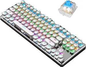 Mechanical Keyboard Gaming 104 Keys Blue Switches Wired USB Keyboards with Multimedia Keys Gaming for PC Gamer Computer Desktop Support Programming (Color : Silver White)