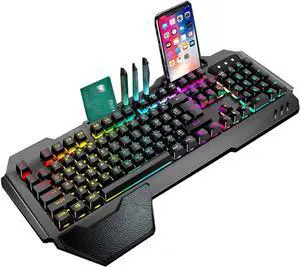 Metal Panel Mechanical Keyboard with Widened Ergonomics Wrist Rest,PenholderWaterproof Gaming Keyboard for Laptop Computer PC Games (Color : E)