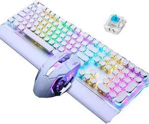 Mechanical Keyboard and Mouse Combo RGB Gaming Keyboard with Detachable Wrist Rest,Rubber Non-Slip Feet Programmable Gaming Mouse for PC Gamer Computer Desktop (Color : White-Grenn Shaft)