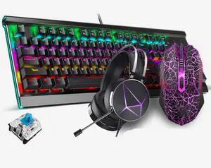 104 Keys Mechanical Keyboard Set with Multimedia Keys,Gaming Keyboard Mouse Headset Kit,Rainbow LED Backlit Wired, for PC, Computer Windows PC Gamers (Color : Black-Green Shaft) 104 Keys Mechanical Keyboard Set with Multimedia Keys,Gaming Keyboard Mouse Headset Kit,Rainbow LED Backlit Wired, for PC, Computer Windows PC Gamers (Color : Black-Green Shaft)