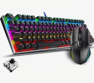 Mechanical Gaming Keyboard and Mouse Combo with Multimedia Keys and Backlit Gaming Keyboard for Gamer Computer Laptop (Color : Black Color Light-Black Shaft)
